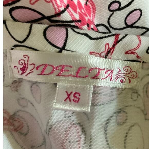 Delta Uniform Abstract Floral Top Womens XS V-Neck Short Sleeve AOP Workwear - Picture 6 of 7